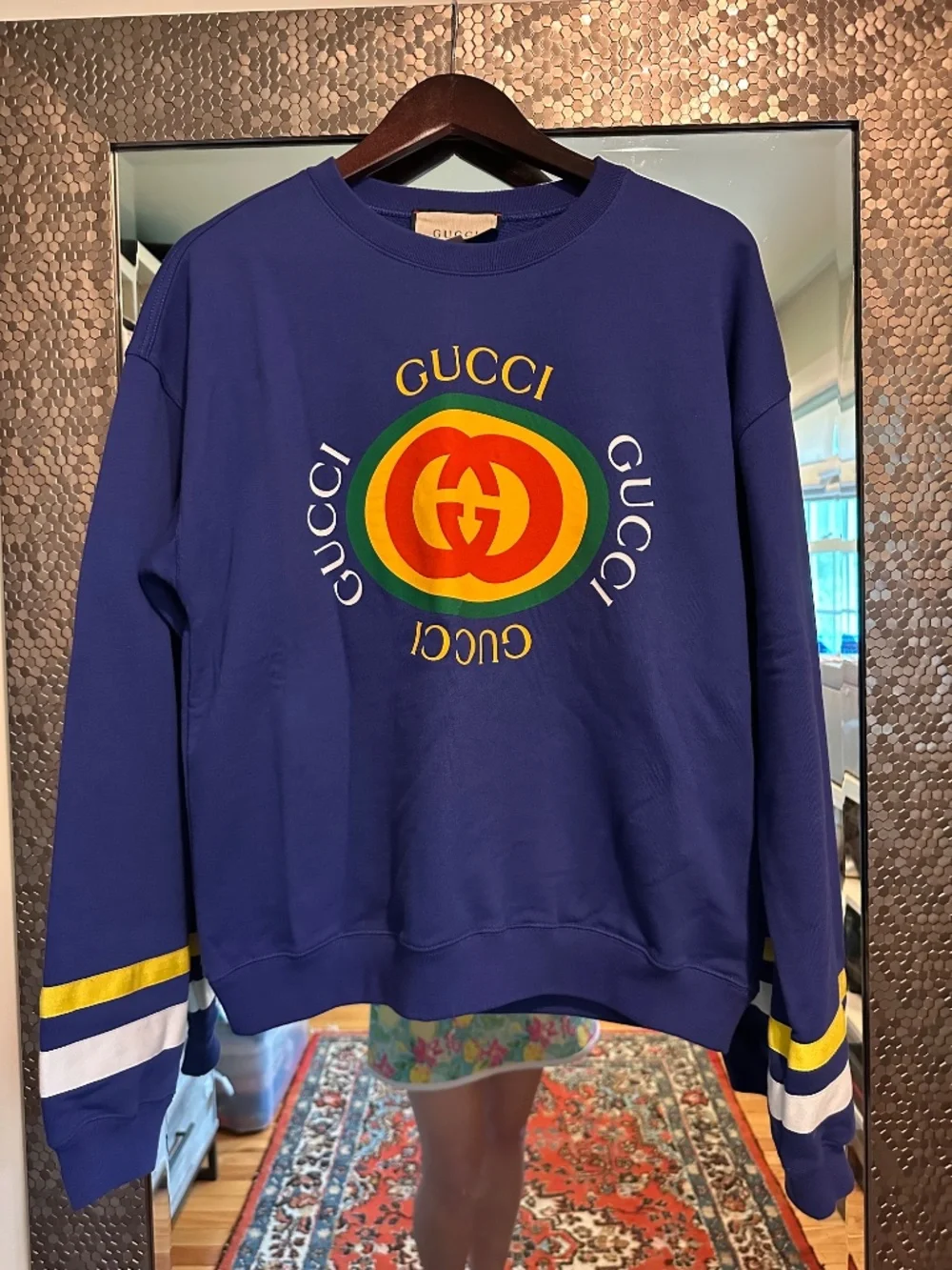 Gucci Men's Interlocking GG Logo Crewneck Sweatshirt Blue XS — Like New